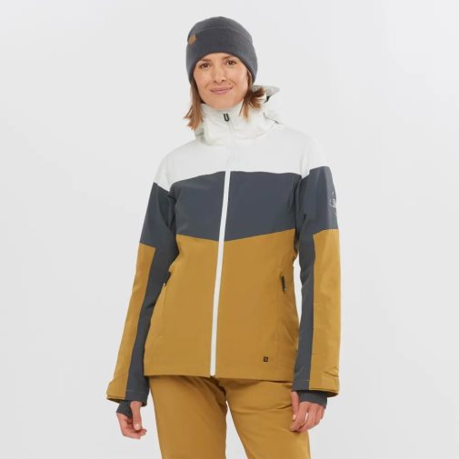 White / Black / Olive Salomon Slalom Insulated Hoodie Women's Ski Jackets | PH 67240N